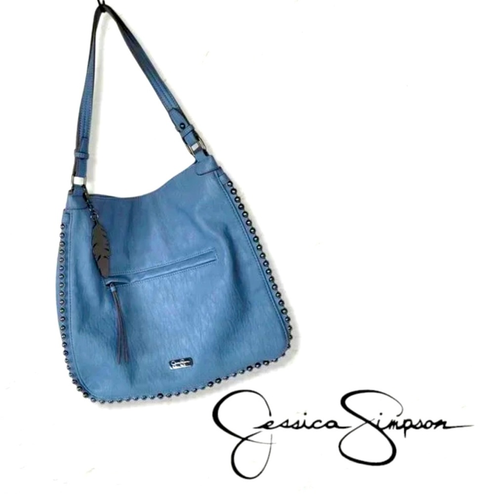 Jessica Simpson Camile Tote Bag Blue Faux Leather Shoulder Bag Purse Hobo  NEW !